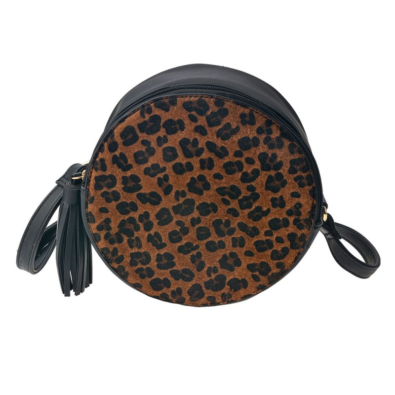 JZBG0175 Damenhandtasche Ø 19 cm Braun Kunstleder Leopard Rund Tasche