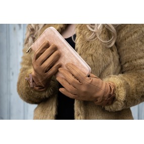 2JZGL0032 Winterhandschuhe 8x24 cm Braun Polyester Damen Handschuhe