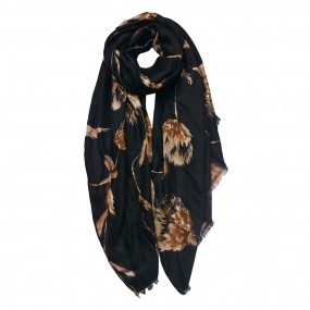 2JZSC0750Z Printed Scarf 90x180 cm Black Gold colored Flowers Shawl Women