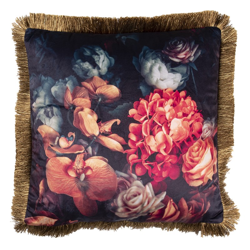 KG023.094 Decorative Cushion 45x45 cm Black Red Synthetic Flowers Square Cushion Cover with Cushion Filling
