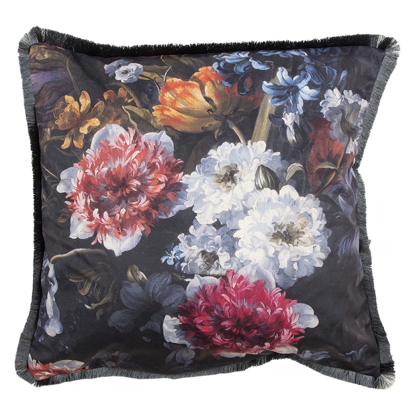 KG023.120 Decorative Cushion 45x45 cm Green Synthetic Flowers Square Cushion Cover with Cushion Filling