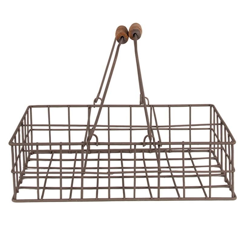6Y5255 Storage Basket 34x19x8 cm Brown Iron Wood Basket