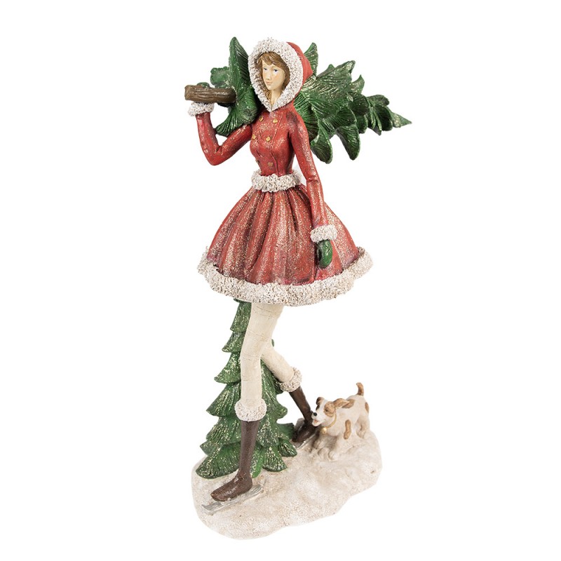 6PR3942 Figurine Girl 25x17x43 cm Red Green Polyresin Christmas Decoration