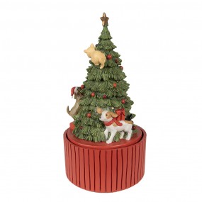 26PR3918 Music box Christmas Tree Ø 14x27 cm Green Red Polyresin Christmas Decoration