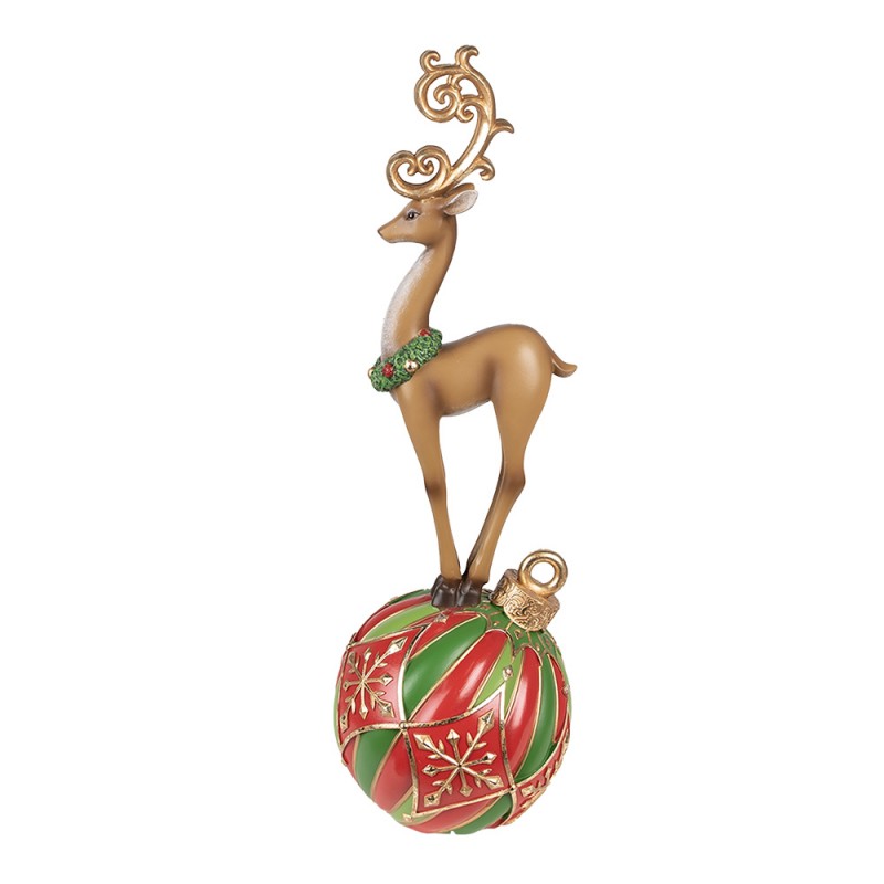 6PR3921 Figurine Rennes 43 cm Marron Rouge Polyrésine Décoration de Noël