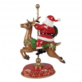 26PR3923 Figurine Père Noël Rennes 46 cm Rouge Polyrésine Décoration de Noël