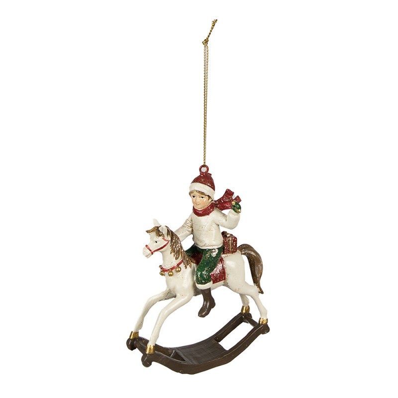 6PR3926 Ornamento Natalizio Cavallo a dondolo 9x5x12 cm Bianco Poliresina Decorazioni Albero Natale