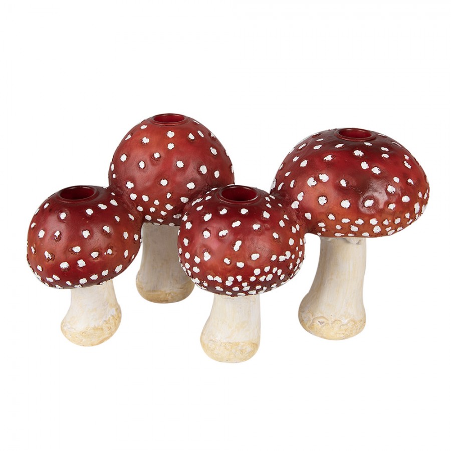 6PR3899 Candle holder Mushroom 17 cm Red White Polyresin Home Decor