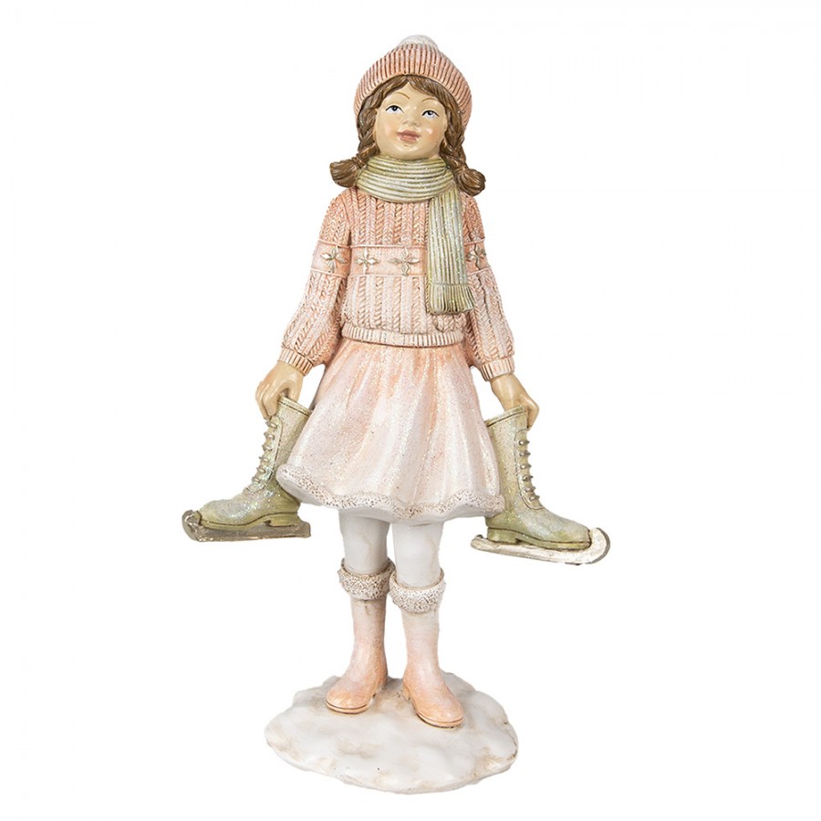 6PR3945 Statuetta Ragazza 21 cm Rosa Poliresina Decorazione di Natalizie