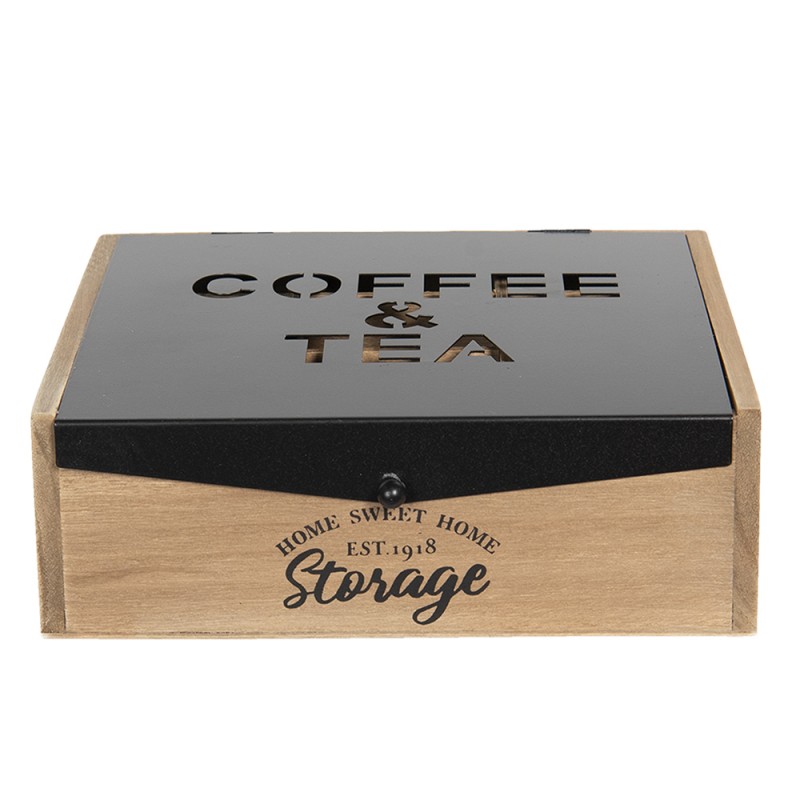 6H1931 Tea Box with 9 Compartments 24x25x8 cm Brown Wood Rectangle Tea Storage Box