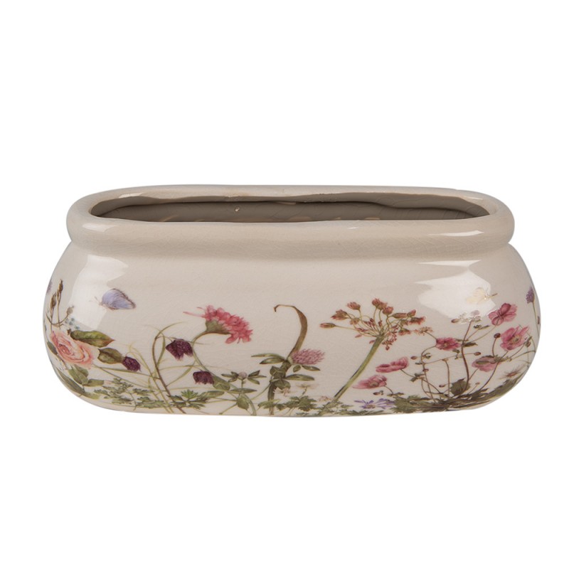 6CE1602S Pot de fleurs 18x8x7 cm Rose Beige Céramique Fleurs Ovale Pot de fleurs d'intérieur