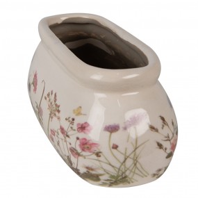 26CE1602S Bloempot  18x8x7 cm Roze Beige Keramiek Bloemen Ovaal Bloempot Binnen