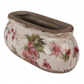 26CE1603S Planter 18x8x7 cm Pink Beige Ceramic Flowers Oval Indoor Planter