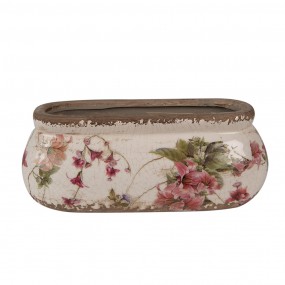 26CE1603S Planter 18x8x7 cm Pink Beige Ceramic Flowers Oval Indoor Planter