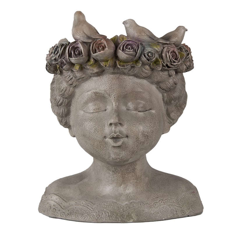 6PR3896 Pot de fleurs d'intérieur Femme 26 cm Gris Polyrésine