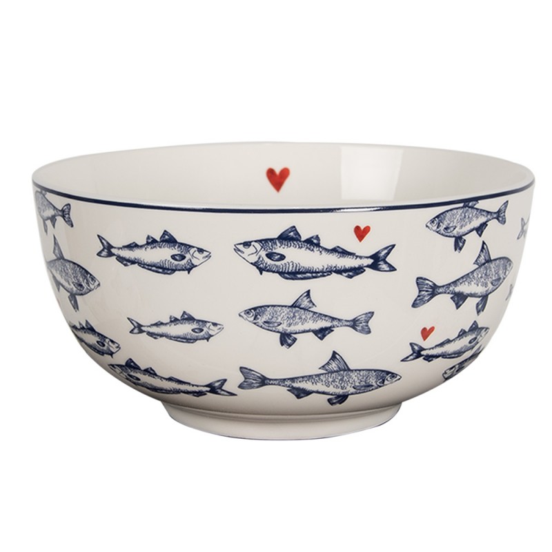 SSFBO Soup Bowl 500 ml White Blue Porcelain Fishes Serving Bowl