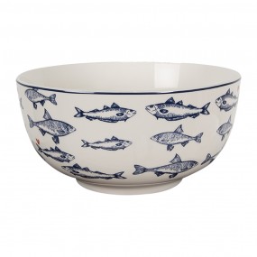 2SSFBO Soup Bowl 500 ml White Blue Porcelain Fishes Serving Bowl