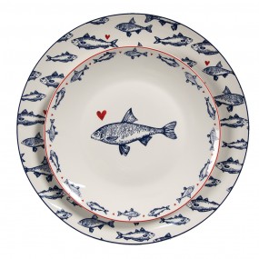2SSFFP Dinner Plate Ø 26 cm White Blue Porcelain Fishes Dining Plate