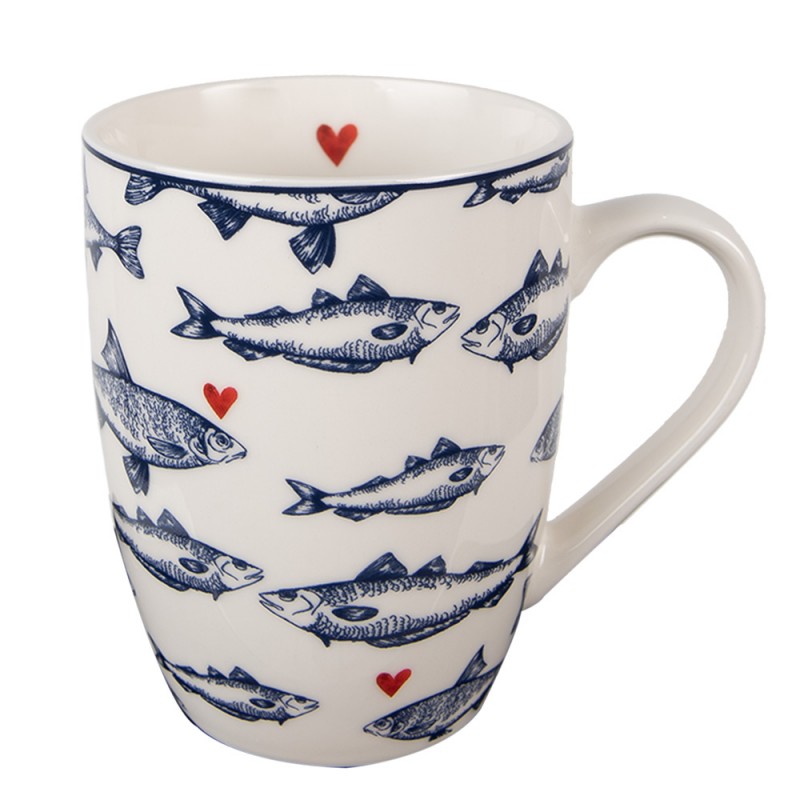 SSFMU Mug 350 ml White Blue Porcelain Fishes Tea Mug