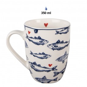 2SSFMU Mug 350 ml White Blue Porcelain Fishes Tea Mug