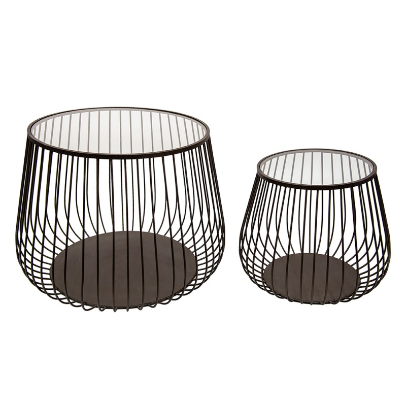 50673 Side Table Set of 2 Brown Iron Glass Coffee Table