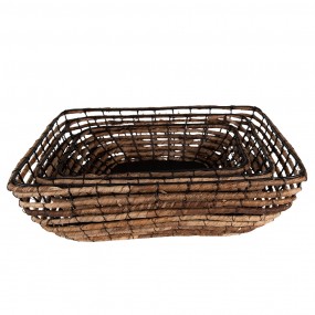 26RO0593 Storage Basket Set of 3 41x31x12 cm Brown Black Rotan Iron Basket