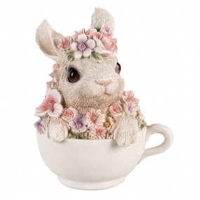 26PR4895 Figurine Lapin 15 cm Gris Rose Polyrésine Figurine décorative