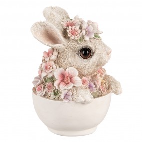 26PR4895 Figurine Lapin 15 cm Gris Rose Polyrésine Figurine décorative