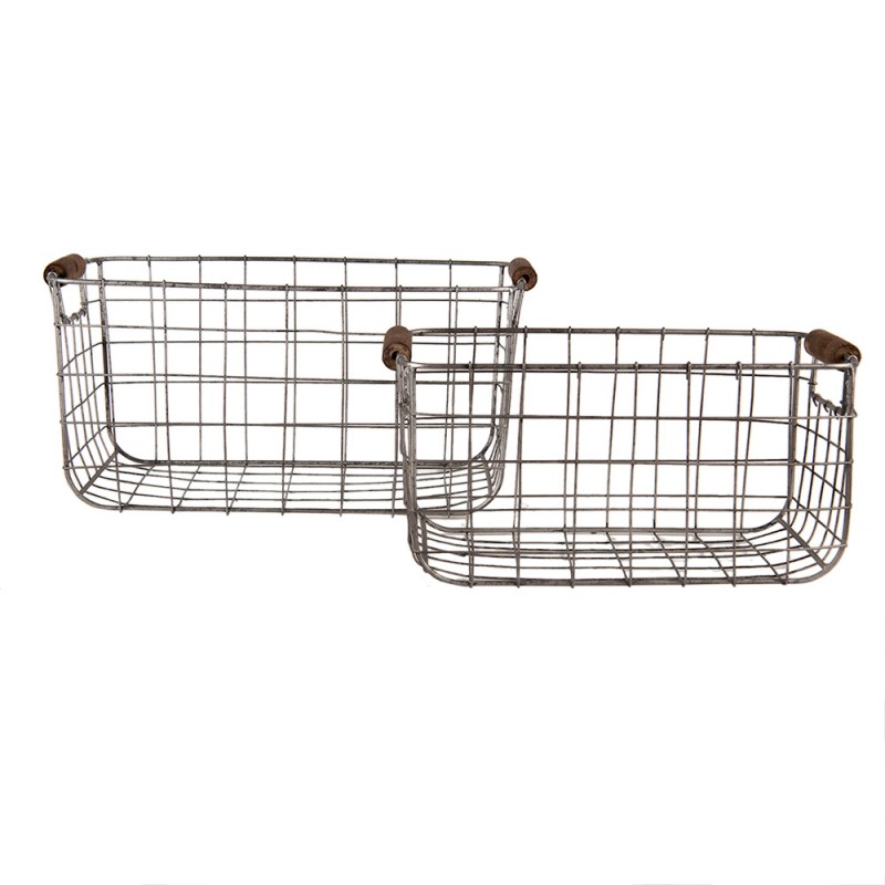 6Y5400 Storage Basket Set of 2 37x23x18 cm Grey Brown Metal Rectangle Basket