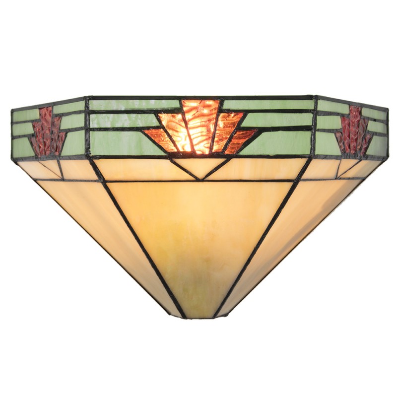5LL-5213 Wandleuchte Tiffany 31x15x17 cm  Beige Rot Kunststoff Glas Dreieck Wandlampe