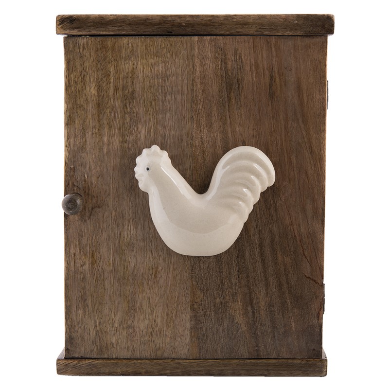 6H1983 Key Cabinet 23x8x30 cm Brown Wood Rooster Rectangle Key Holder