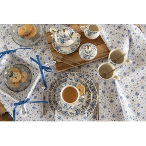 2BRB40 Sets de table set de 6 48x33 cm Blanc Bleu Coton Roses Rectangle
