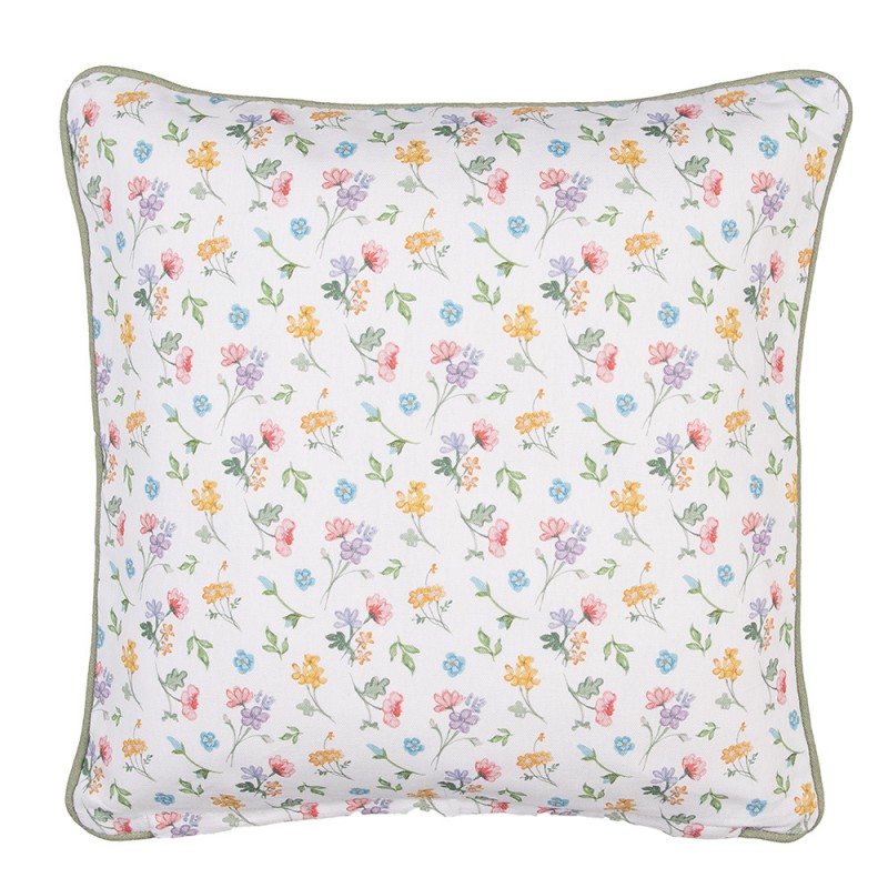 CFL21 Cushion Cover 40x40 cm White Green Cotton Flowers Square