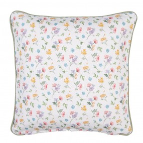 2CFL21 Cushion Cover 40x40 cm White Green Cotton Flowers Square