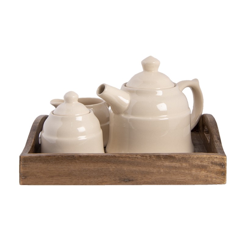 6H1986 Tea Set 27x22x16 cm Beige Brown Wood Tea pot
