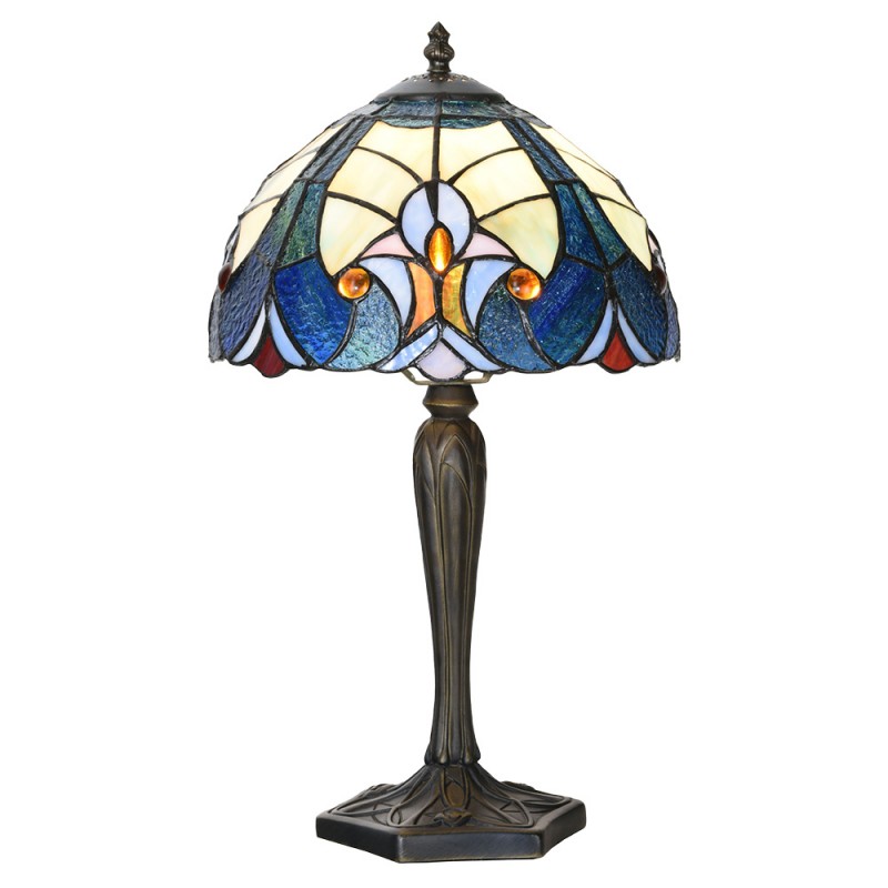 5LL-6306 Lampada da tavolo Tiffany Ø 25x40 cm Blu Vetro Lampada da scrivania Tiffany