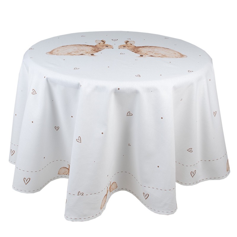 BSLC07 Tablecloth Ø 170 cm White Brown Cotton Rabbit Round Table cloth