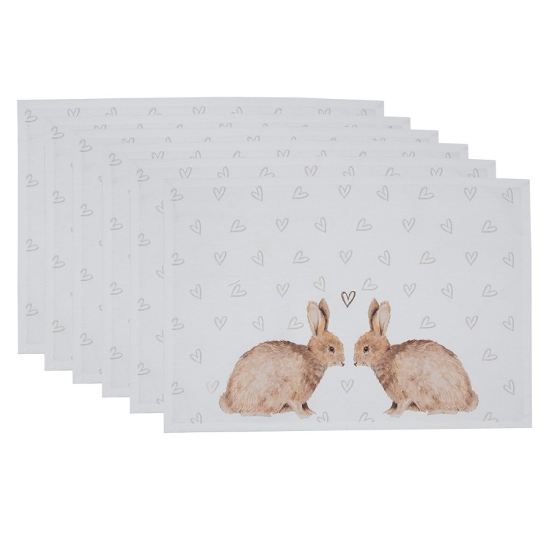 BSLC40 Placemats Set of 6 48x33 cm White Brown Cotton Rabbit