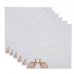 2BSLC43 Tovaglioli Cotone set di 6 40x40 cm Bianco Marrone  Coniglio Quadrato