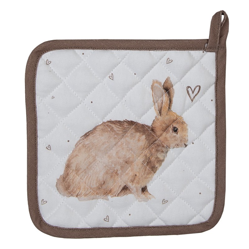 BSLC45K Kids' Pot Holder 16x16 cm White Brown Cotton Rabbit Square