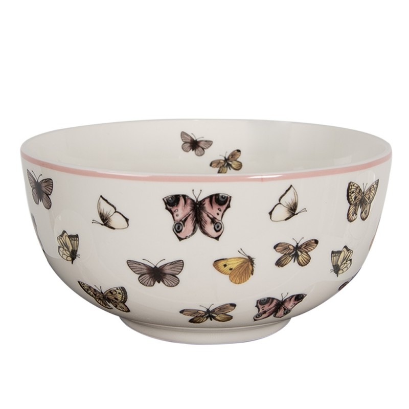 BPDBO Soup Bowl 500 ml White Pink Porcelain Butterflies Serving Bowl