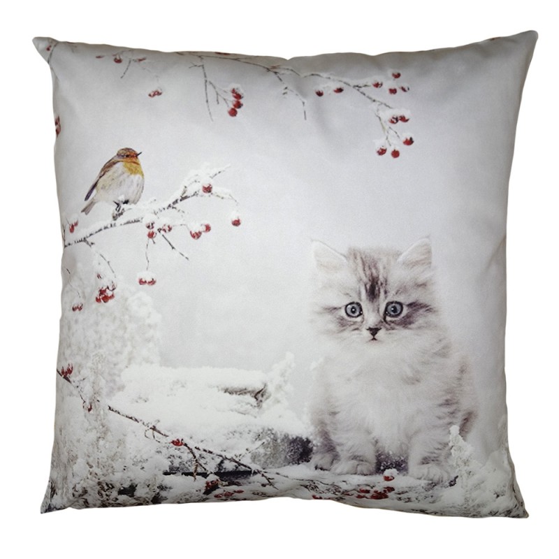 KT021.322 Cushion Cover 45x45 cm White Polyester Cat Pillow Cover