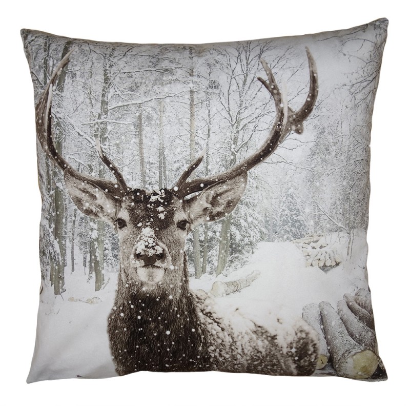 KT021.333 Housse de coussin 45x45 cm Marron Blanc Polyester Cerf Housse de coussin décorative