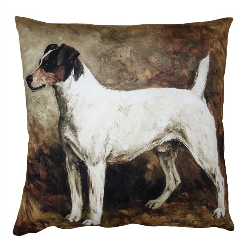 KT021.338 Kussenhoes  45x45 cm Bruin Wit Polyester Hond Sierkussenhoes