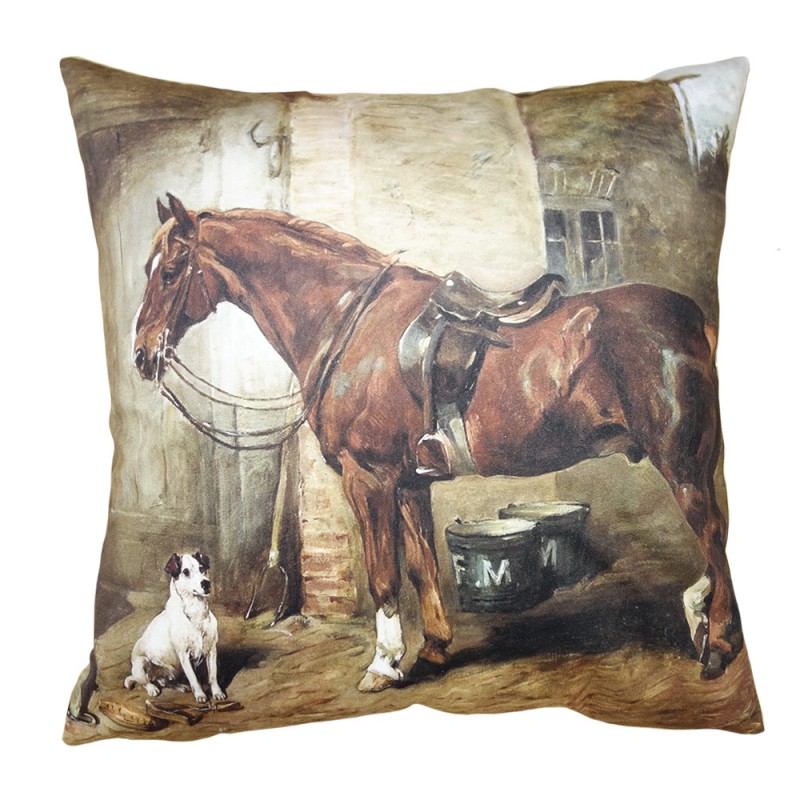 KT021.339 Cushion Cover 45x45 cm Brown Polyester Horse Pillow Cover