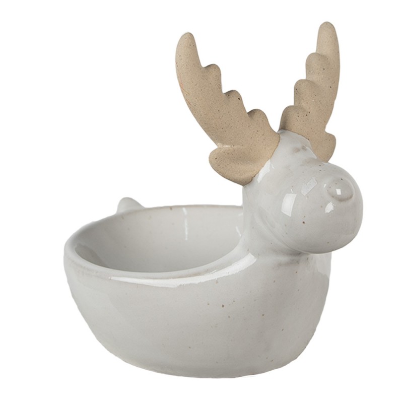 6CE1589 Decorative Bowl Reindeer 17x12x15 cm Beige Porcelain