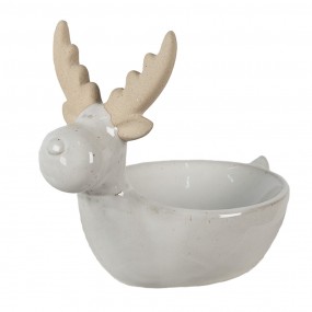 26CE1589 Decorative Bowl Reindeer 17x12x15 cm Beige Porcelain