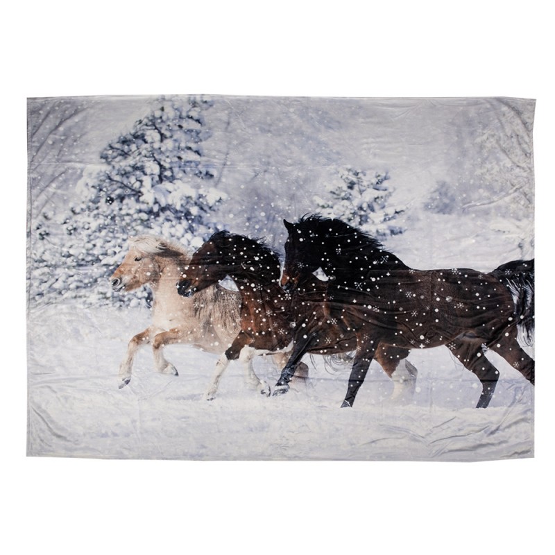 KT060.144 Throw Blanket 130x170 cm Brown Blue Polyester Horses Rectangle Blanket