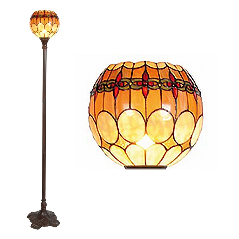 5LL-5316 Floor Lamp Tiffany Ø 27x184 cm  Brown Yellow Glass Round Standing Lamp
