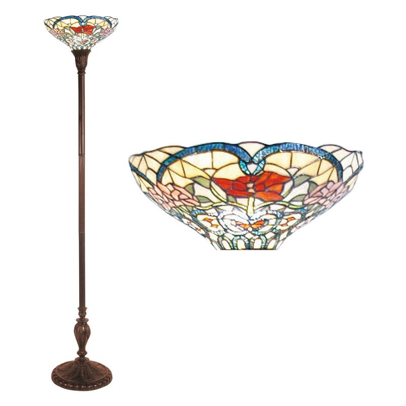 5LL-5372 Floor Lamp Tiffany Ø 35x180 cm  Beige Red Glass Flowers Triangle Standing Lamp